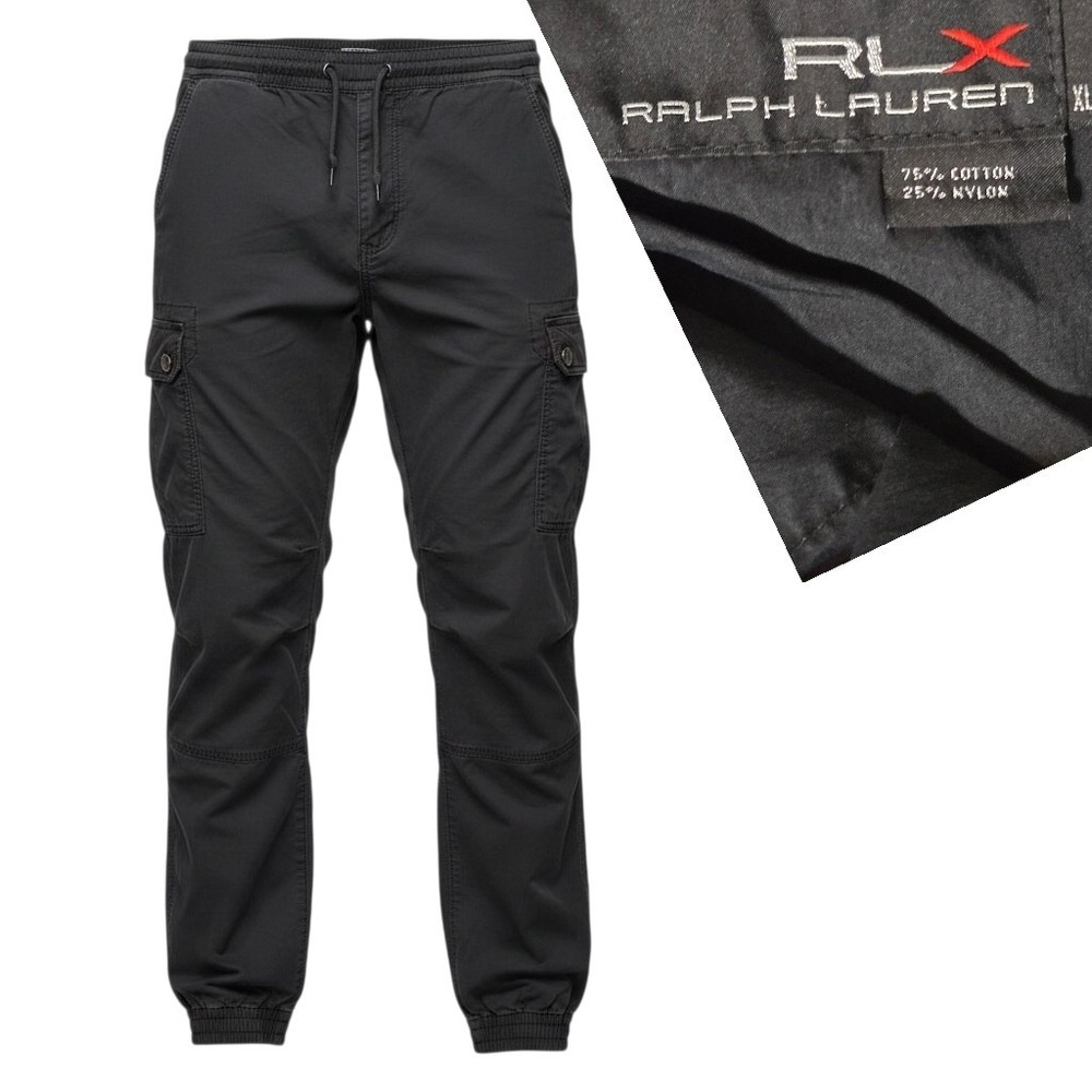 RLX Ralph Lauren Cargo Pants Mens XLR Black Jogger Zipper Leg Cotton Nylon XL